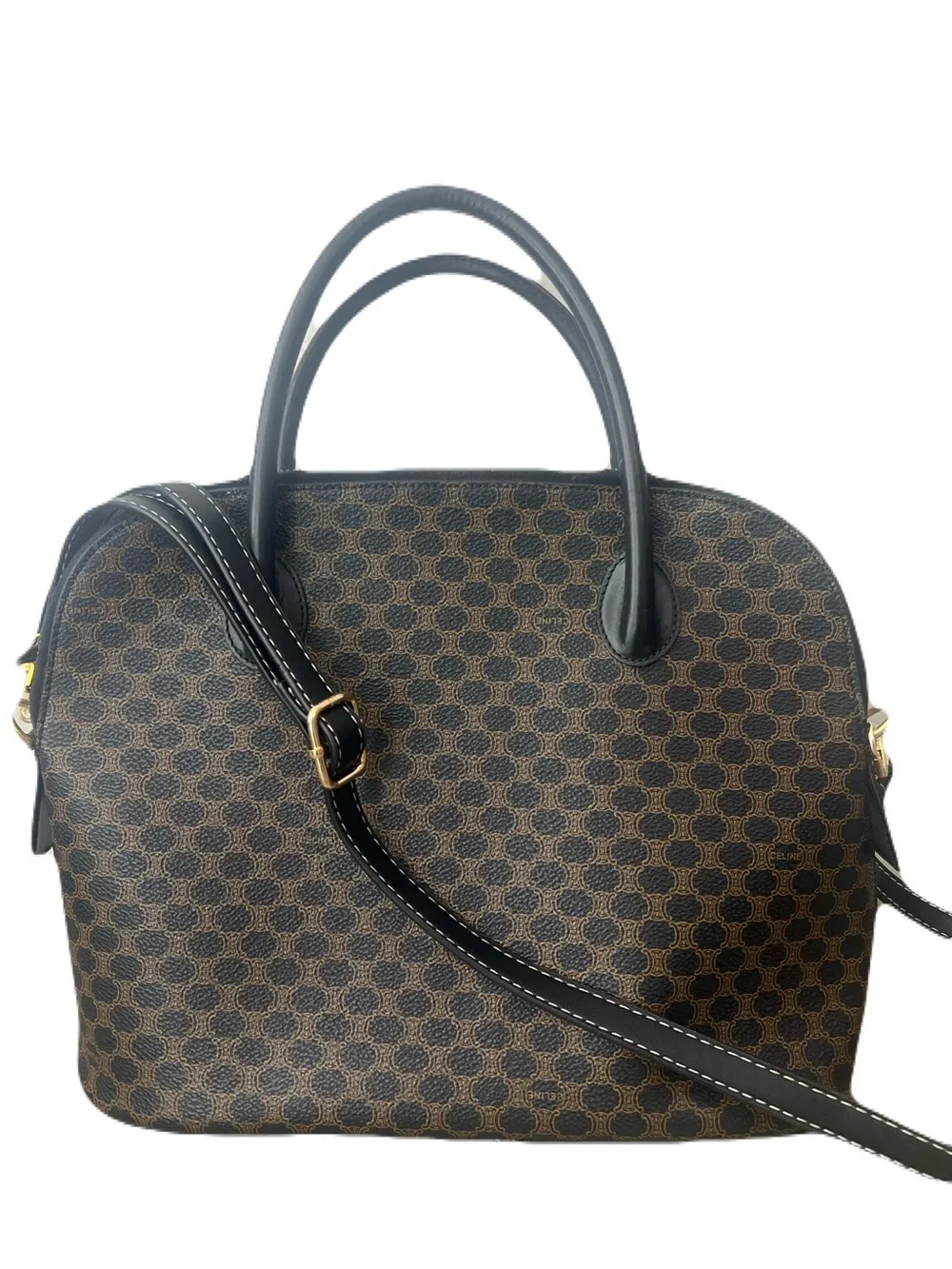 Celine Black Macadm Dome Satchel Handbag not original strap